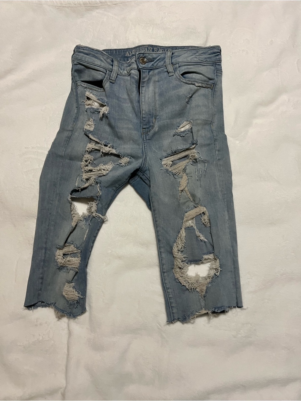 Light Wash Distressed Crop Jeans